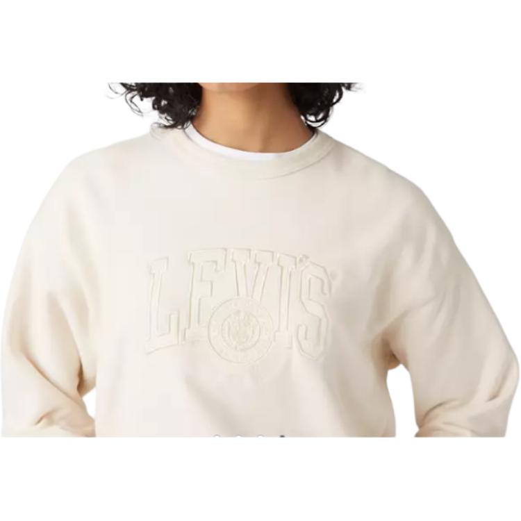 Levis Simple Comfortable Versatile Casual Round Neck Loose Long Sleeve Sweatshirt Women sweatshirt White A7288-0038