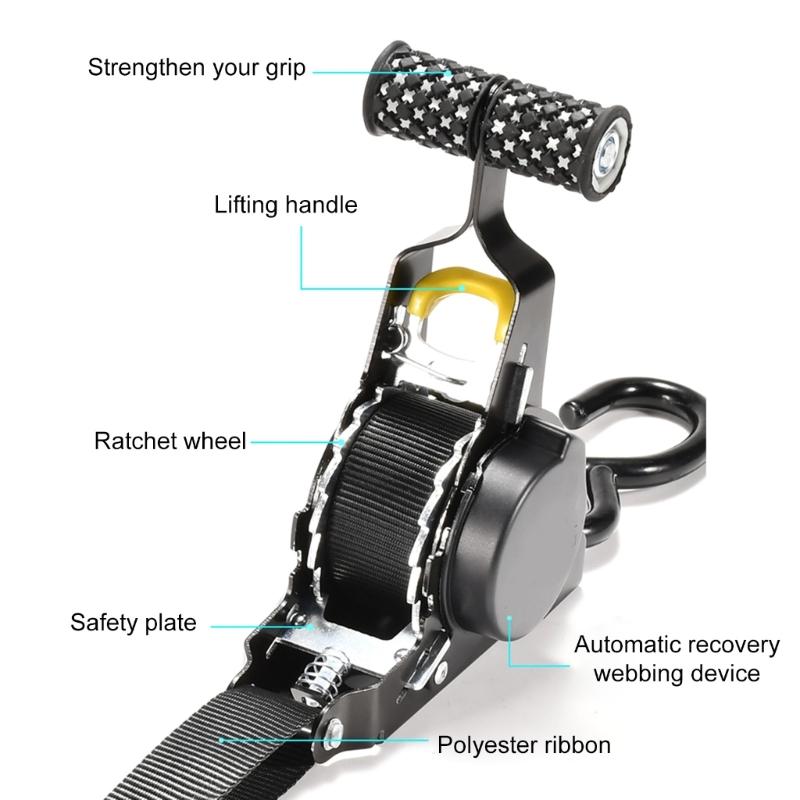 Retractable Ratchet Strap Heavy Duty Ratchet Strap Self Retractable Tie Down Strap for Motorcycle Truck Trailer Cargo