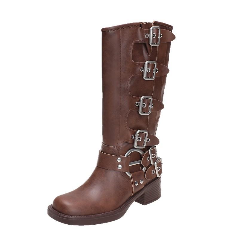 Brown Western Cowboy Boots Women's 2025 Summer New Thick Heel Martin Boots But Knee Boots High Knight Boots