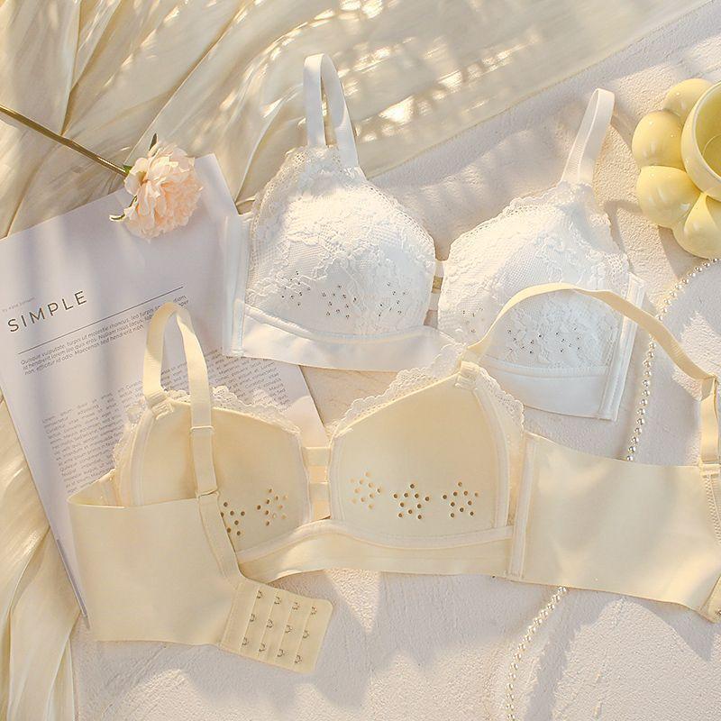 Thin in summer, big breasts show small breasts, gather and close secondary breasts, anti-sagging bra, no steel ring, large size bra set.