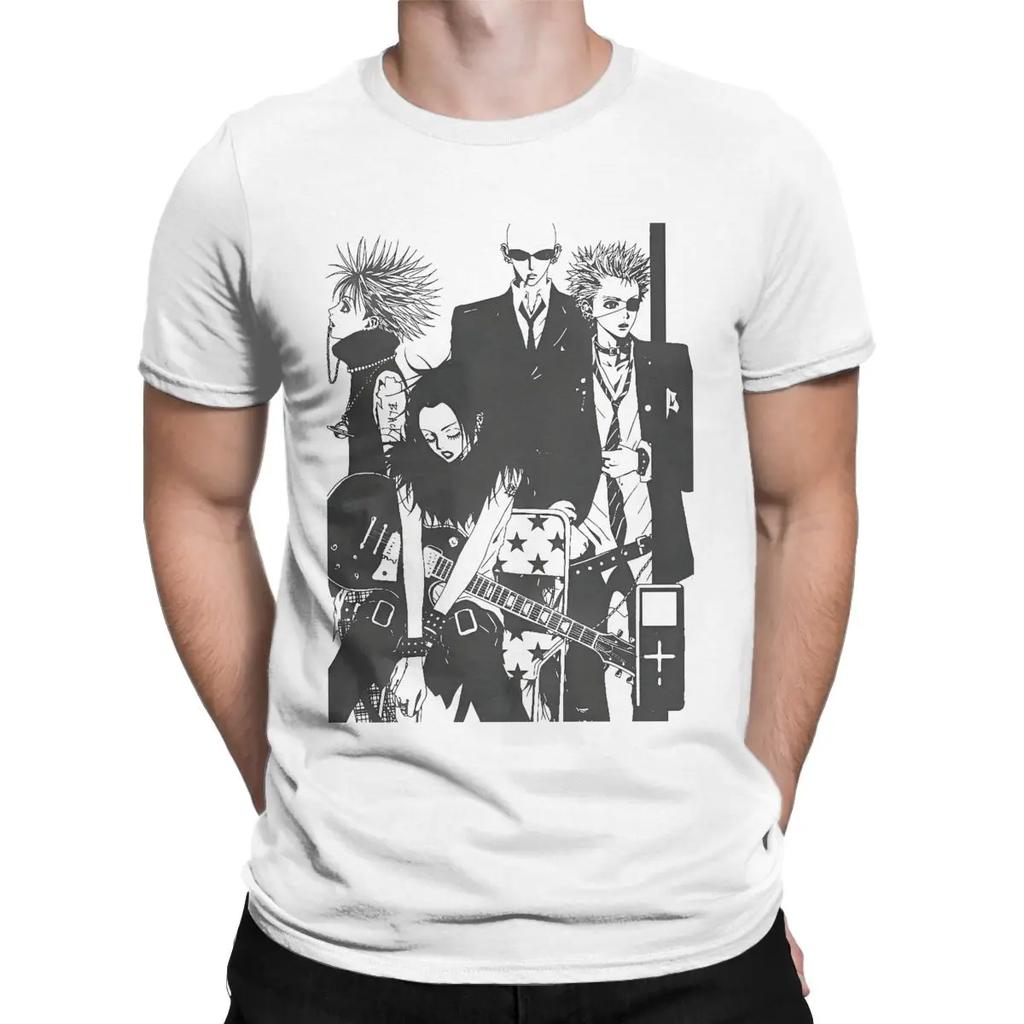 Men's Nana Anime T Shirts Ai Yazawa's Girl Comics Pure Cotton Clothes Funny Short Sleeve Crew Neck Tees Plus Size T-Shirt