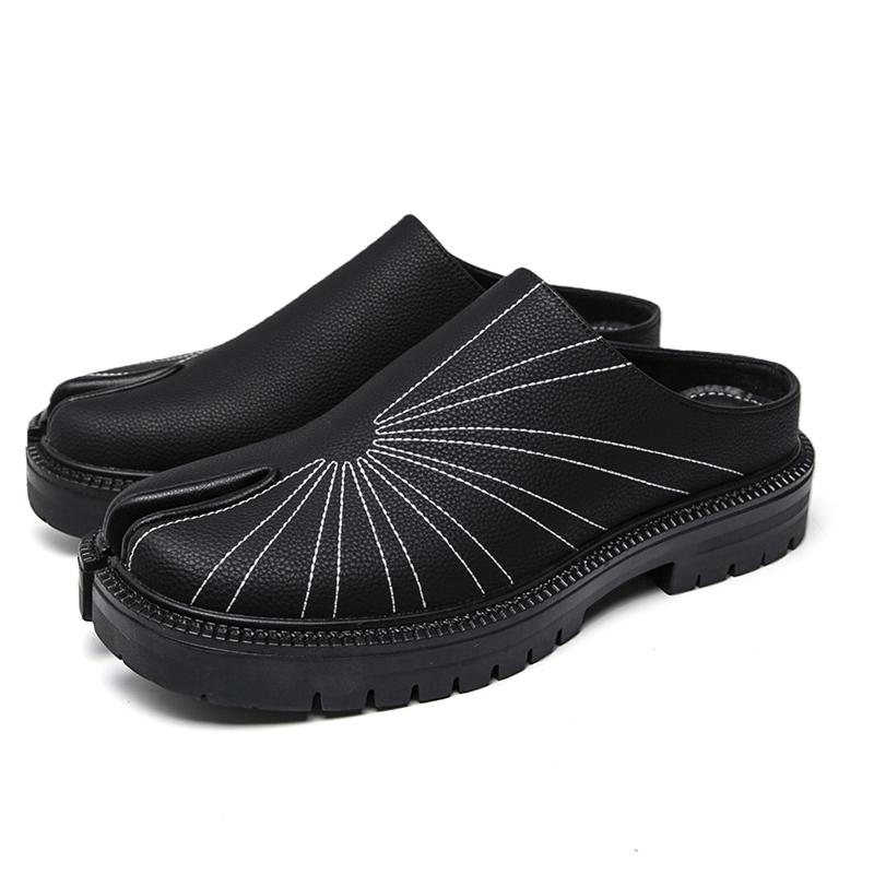 

Big Size Mules Man Slip On Flats Platform Half Shoes for Men Open-back Flat Sneakers Backless Casual Shoes Leather Slide Sandals 38