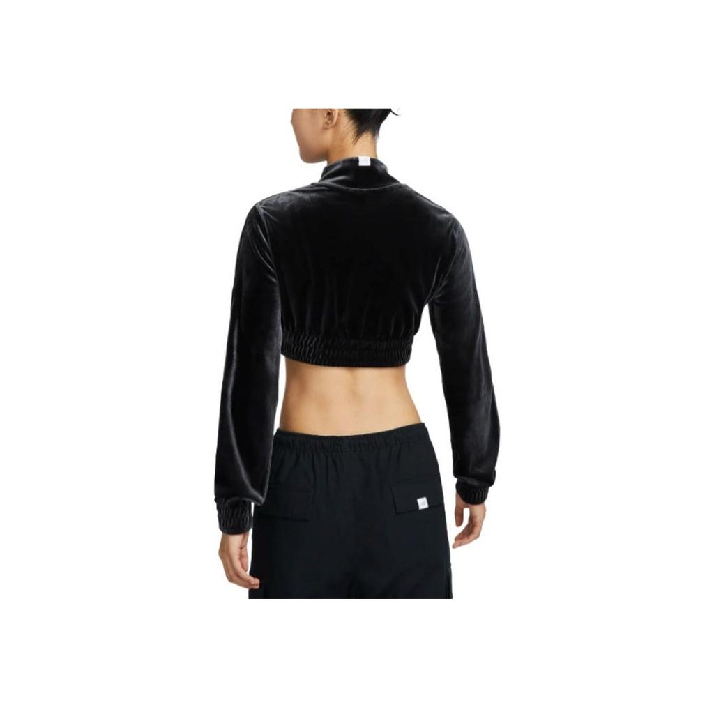 Nike Sportswear Collection Solid Short Velvet Soft Stand Collar Long Sleeve Jacket Women Jackets Black FZ3680-010