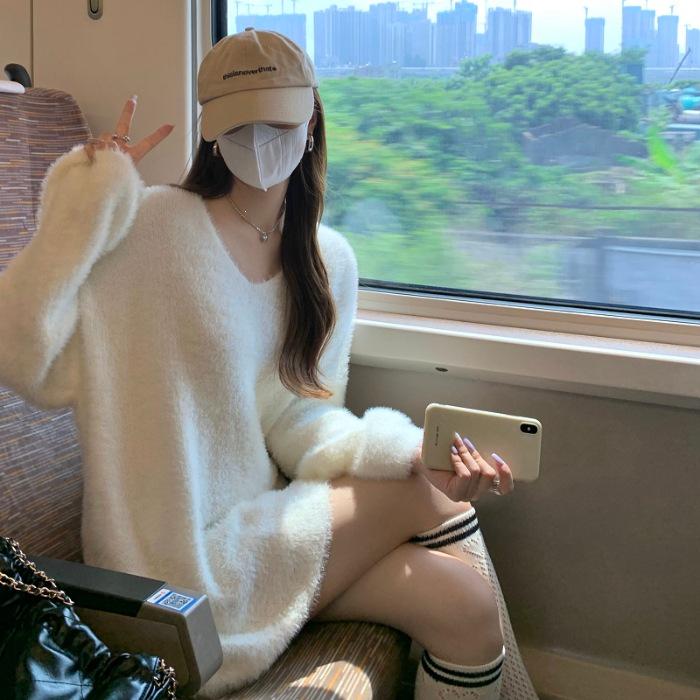 Women's Off-Shoulder Mohair Knit Sweater - Soft, Loose, and Stylish for Autumn/Winter