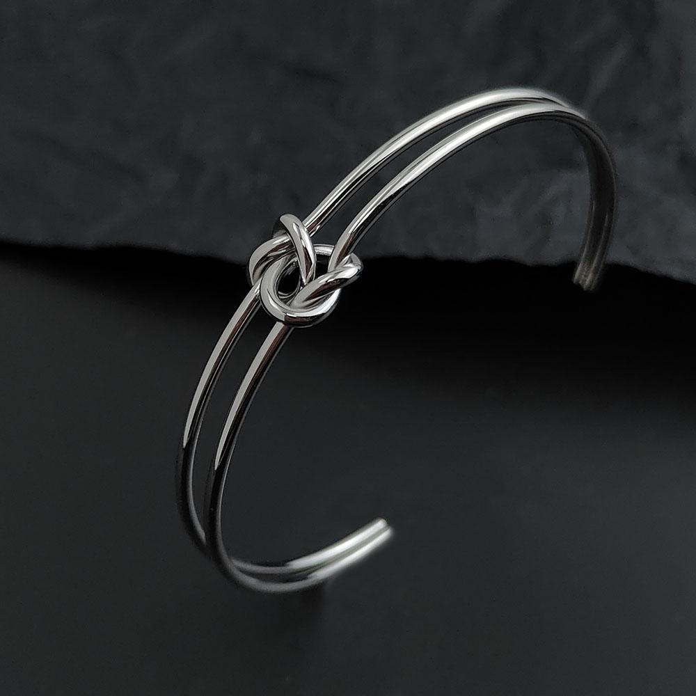 

Simple Double Layer Steel Wire Bow Stainless Steel Gold Plated Bracelet, High Quality Waterproof Silver Jewelry, Gift for Women серебряный