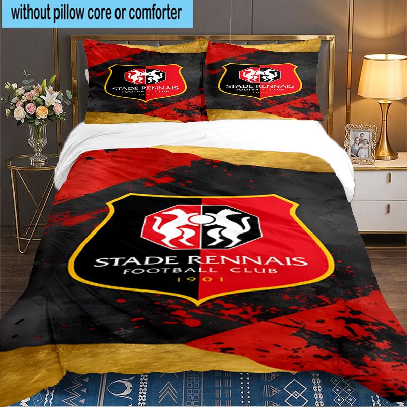 3PCS Stade Football Club Crest Bedding set,Ideal For1pc Duvet Cover And 2pcs Pillowcases Perfect for Christmas gift,Ideal for Bedroom, Dormitory