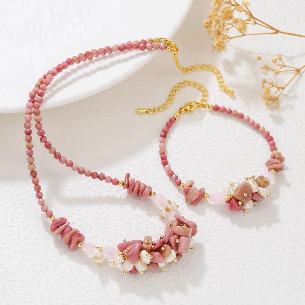 Rose Quartz Pink Crystal & Freshwater Pearl Sweater Chain Necklace - Autumn & Winter Luxury Design