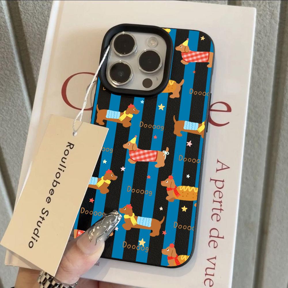 

HOT Leopard Print Dachshund Dog Lichee leather Phone Case For iPhone 17 16e 16 15 14 13 12 11 Air Pro Max Plus X XR XSMax iPhone 11 Pro