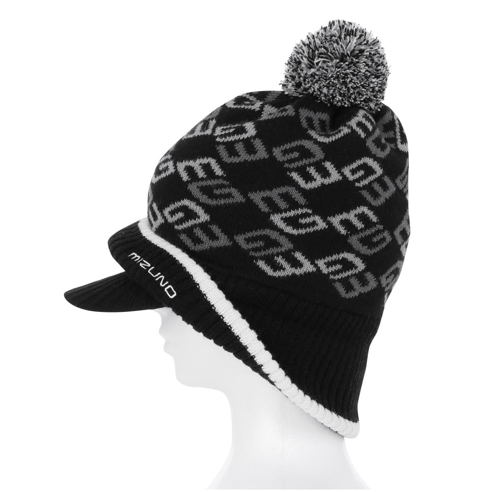Mizuno Breath Thermo MG Logo Knit Golf Cap with One Size Fits Most Brim, Heat-Generating Material, Women's, Black, (E2MWB708)