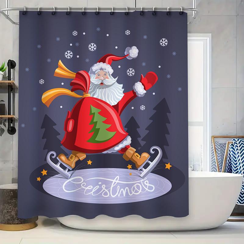 Tu Christmas Shower Curtain Santa Claus Festive Holiday Bathroom Decor Red And White Pattern Waterproof Xmas Gift Home