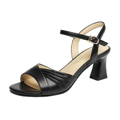 Sandali a Tacco Grosso Peep-Toe in Morbida Pelle di Pecora