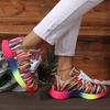 Large Size Sneakers Colorful Striped Lace Up Round Toe Sports Single Shoes Rainbow Bottom Sneakers