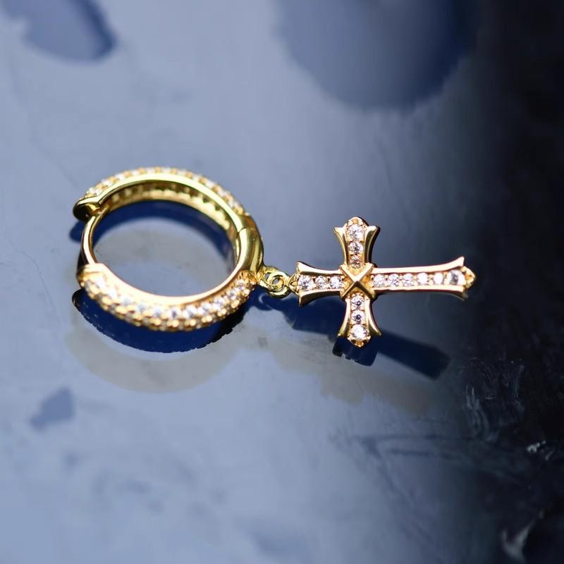 Full Diamond Paved Cross Shape Unisex Couple Stud Earrings Hip Hop Jewelry