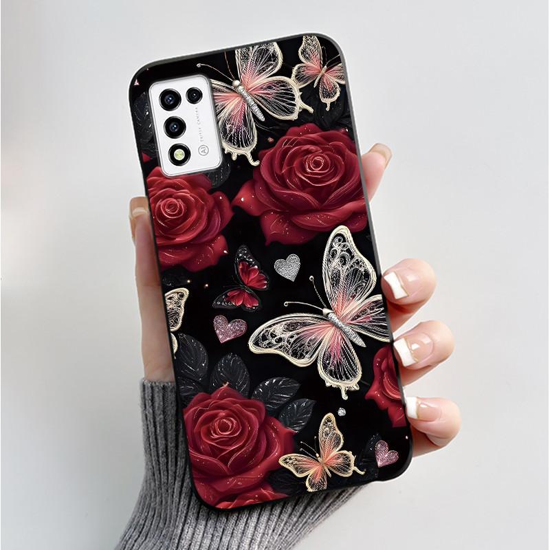 Phone Case For ZTE Libero 5G III A202ZT / Libero 5G II A103ZT Casing Fashion Butterfly Flower Black Soft TPU Case Silicone Cover