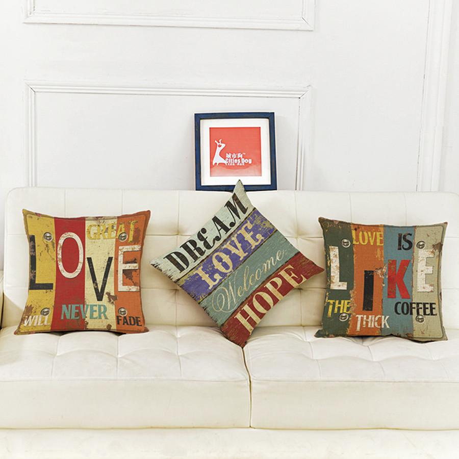 Vintage Letters Pattern Living Room Decoration Cushion Cover Love Greetings Creative Punk Pop Style Throw Pillow Case Cojines