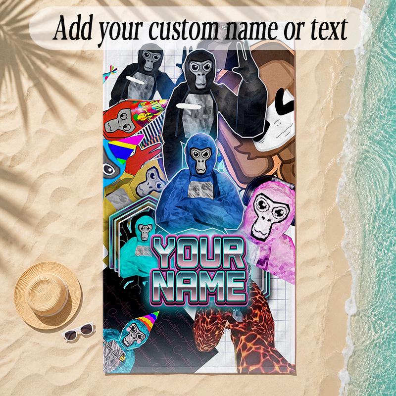 Beach TowelGorilla Tag cartoon Custom Name Text Personalized Soft Towel for Beach Pool Indoor Home Decor Gift