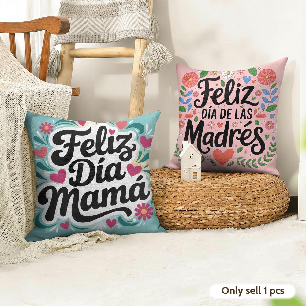 Feliz Dia MaMa Cushion Cover Natural Linen Organic Fabric DoubleSided Printing Couch Pillow Covers Home Decor