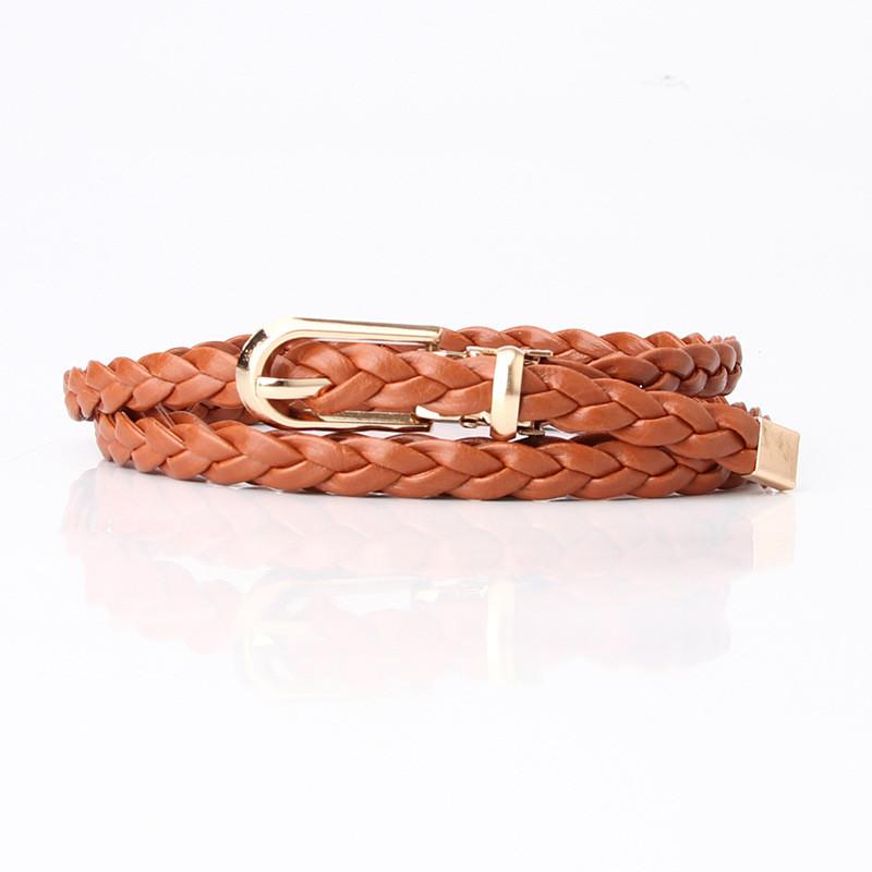 Fashion Ladies Handmade Woven Pu Leather Belt With Pin Buckle For Casual Dress And Office Style