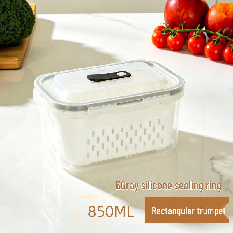 Japanese Double-Layer Food Storage Box with Draining and Fresh-Keeping Function for Refrigerator and Freezer Use.