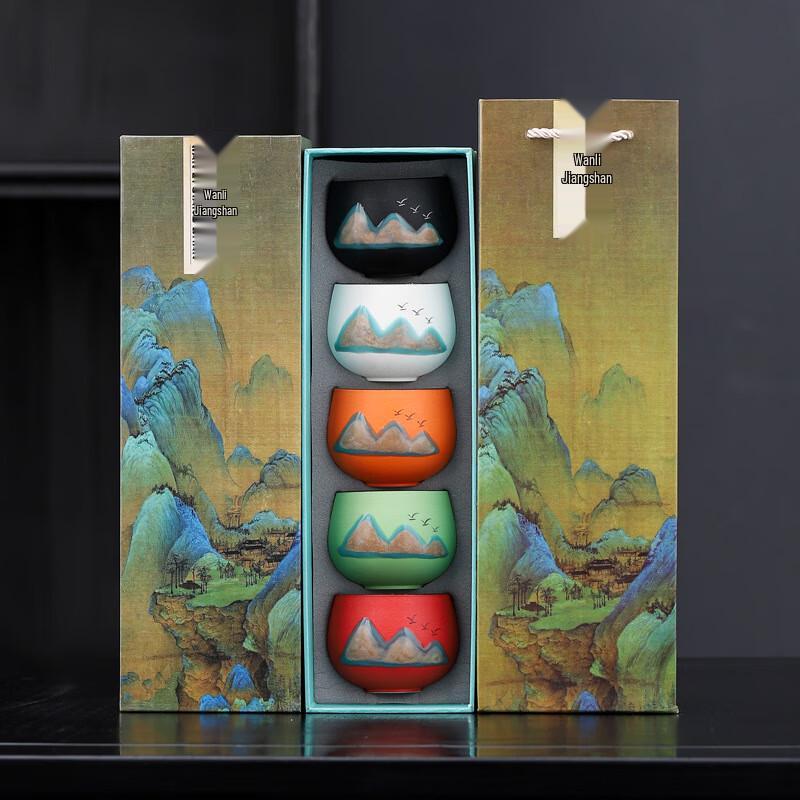 Guochao 'Ten Thousand Miles' Ceramic Master Tea Cup Gift Set