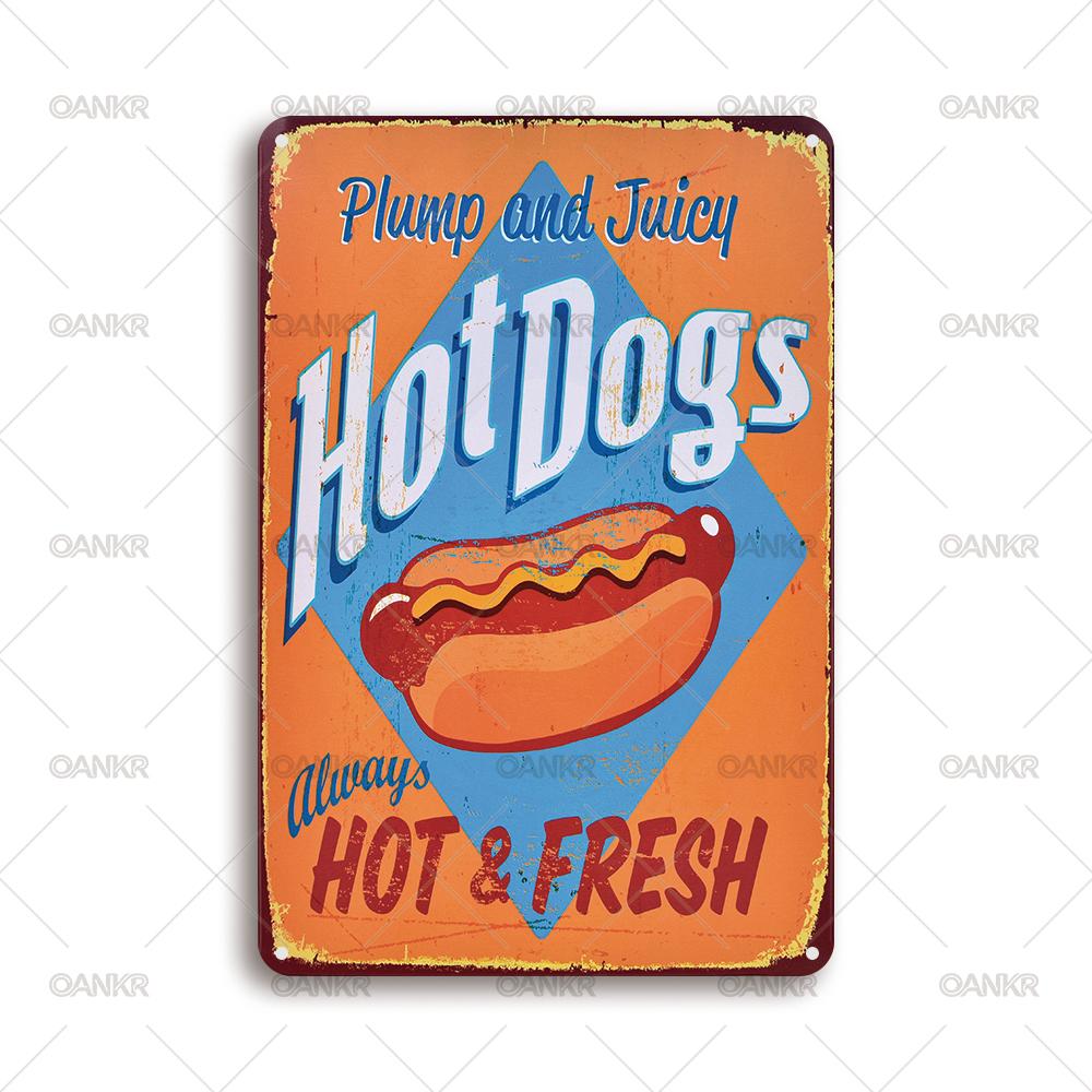 Vintage Art Food Poster Metal Tin Sign Plump And Juicy Hot Dogs Retro Wall Poster Metal Signs for Bar Restaurant Wall Decor 20x30cm（7.8x11.8inch）