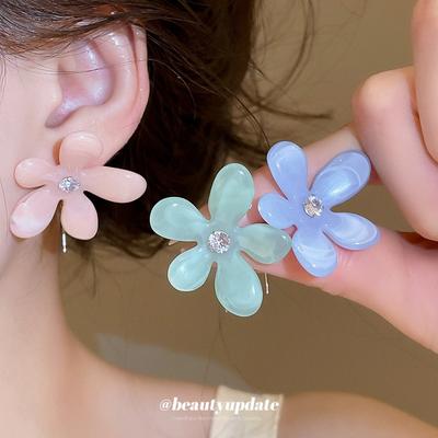 Candy Silver Needle Resin Flower Tassel Earrings Korean Sweet Fresh Wind Earrings Spring and Summer Earline Versatile Earrings