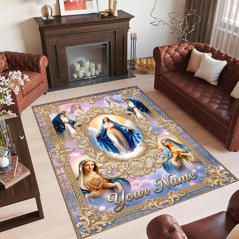 Rainbow Theme Crystal Velvet Floor Rug Personalized Custom Name Text Warm Carpet Home Decoration
