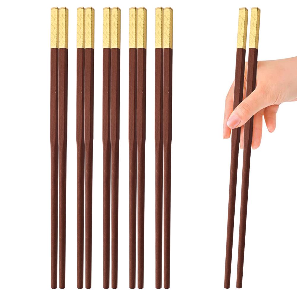 5 Pairs Chinese Chopsticks Reusable Japanese Sushi Chopsticks Household High Grade Healthy Red Wood Chopsticks Set