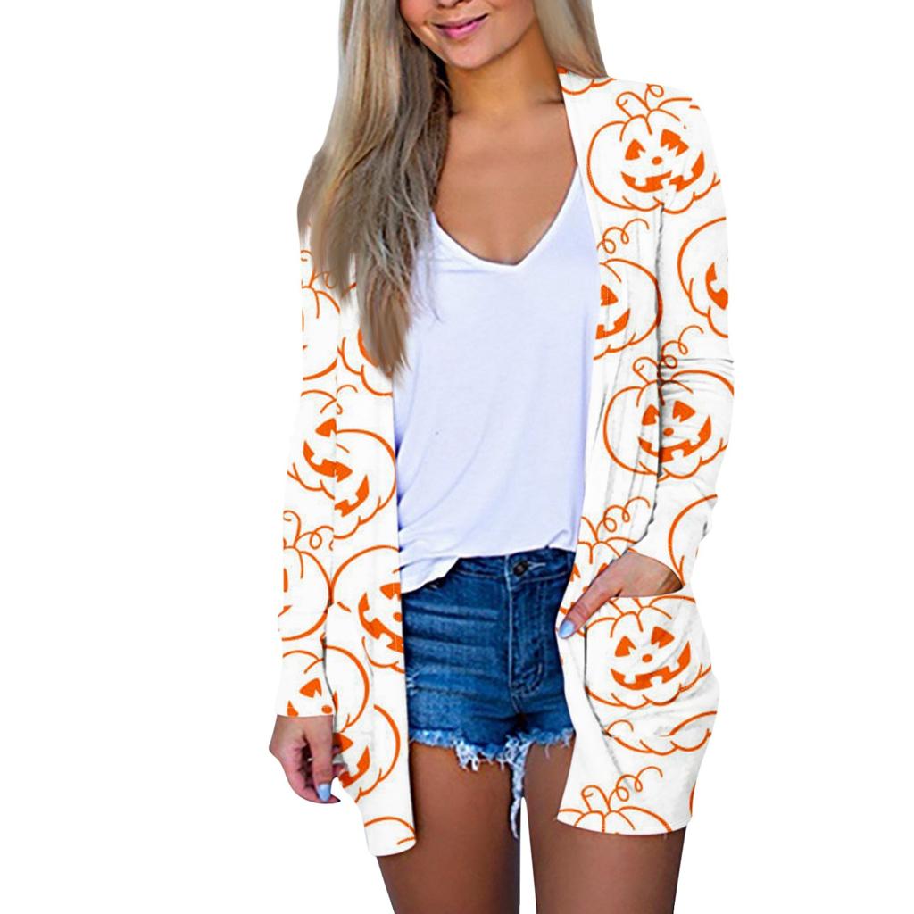 Dámská móda ležérní halloweenská bunda s potiskem střední délky cardigan