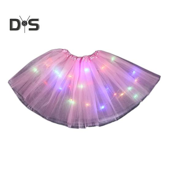LED Light-Up Women Mesh Skirt Elastic Waist Illuminated Skirt Stage Show Colorful Gauze Skirt Multi Layer Full Mesh Skirt