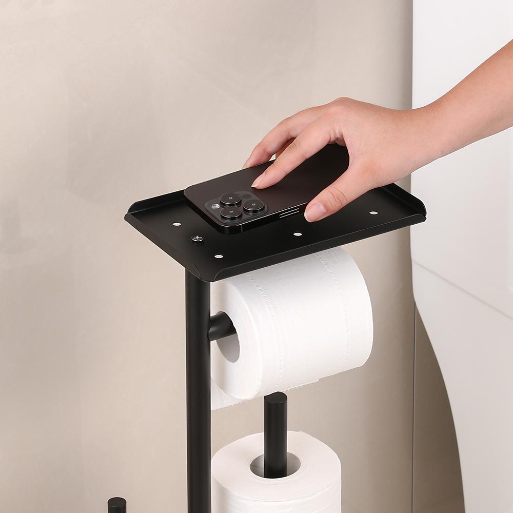 Floor Standing Toilet Paper Holder Stainless Steel Integrated Bathroom Accessories Black Toilet Brush Holder Cleaning Tools