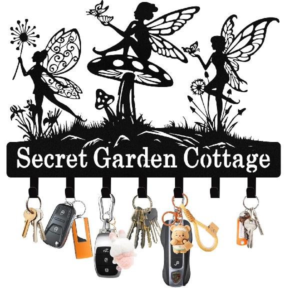 Personalized Deer Key Holder Wall Mount,  Metal Key Holder Rack for Wall, Keys Rack Hanger for Home, Entryway, Kitchen, Living Room, Bedroom 3 Fairies