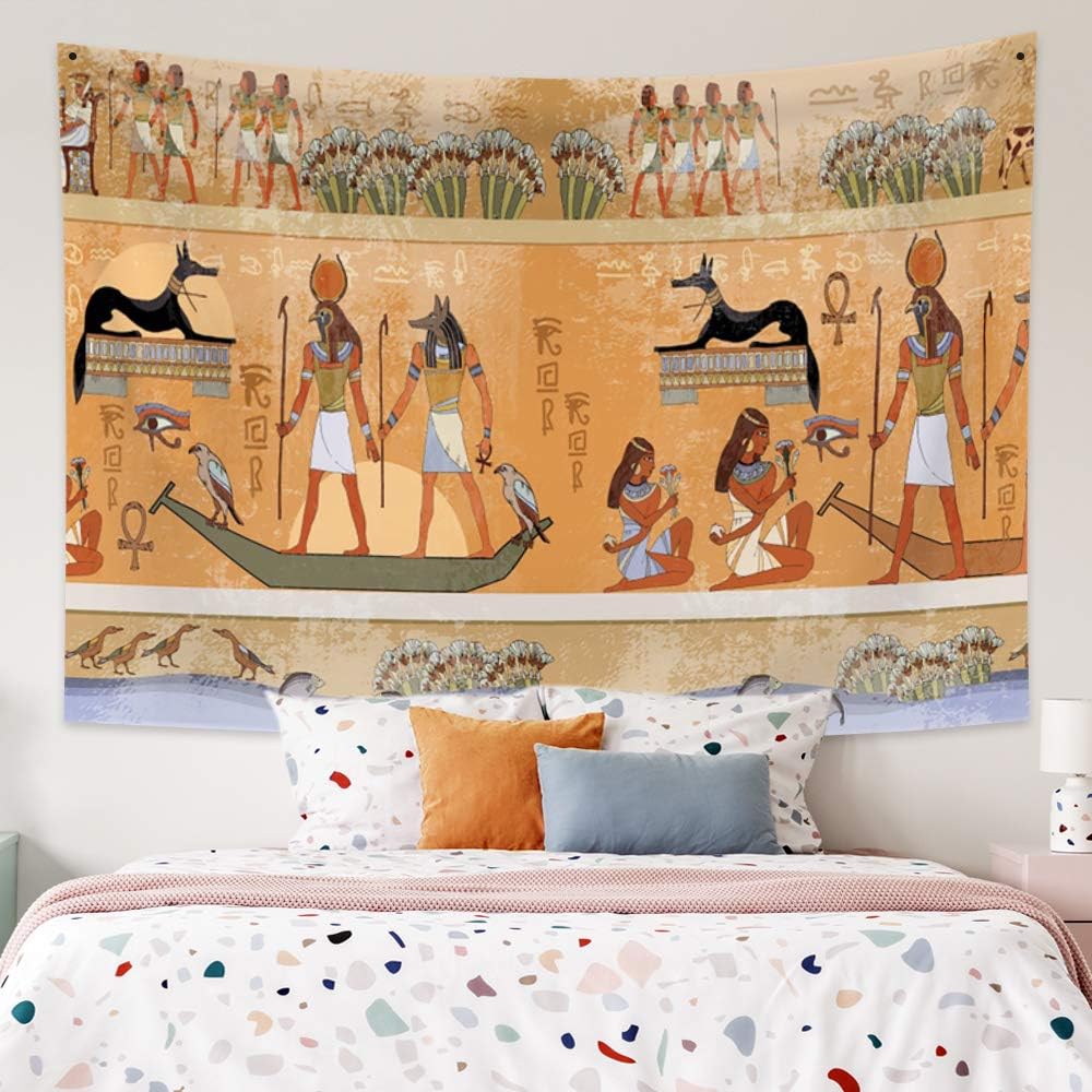 Haoyiyi Egyptian Tapestry Wall Hanging Ancient Egypt Mythology Culture Tapestry Pharaohs Hieroglyphic Carvings Tapestries for Bedroom Living Room