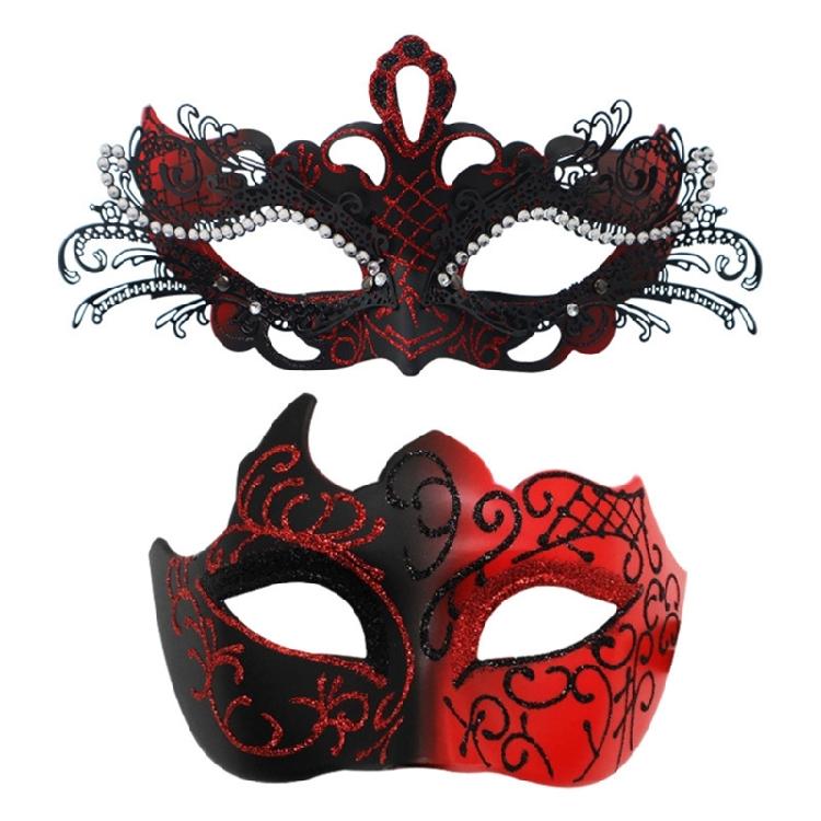 2Pcs Friendly Plastic Couple Masks Venetians Carnival Party Accessories Detailed Carved Design Comfortable Face Mask
