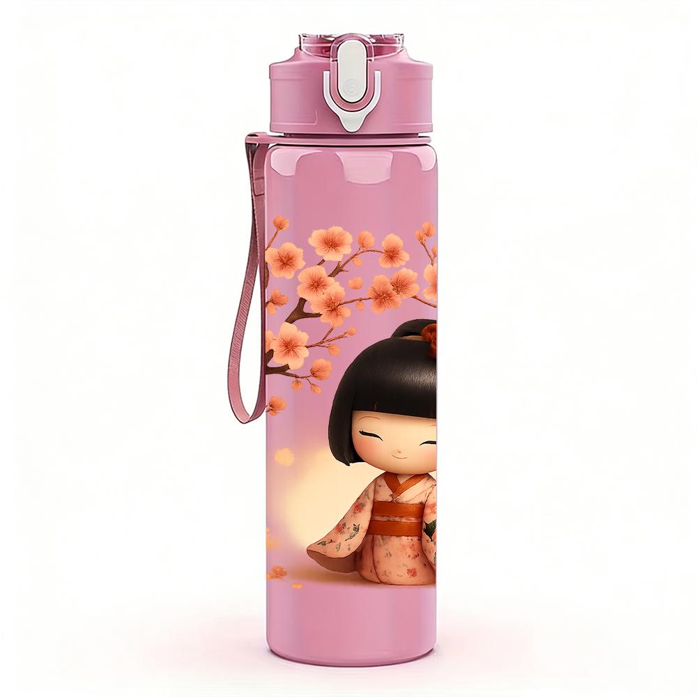 1PC Autumn Tree Little Girl 750ml Color Plastic Sports Water Bottle Leakproof Flip Straw Lid For Sports Office Home Use