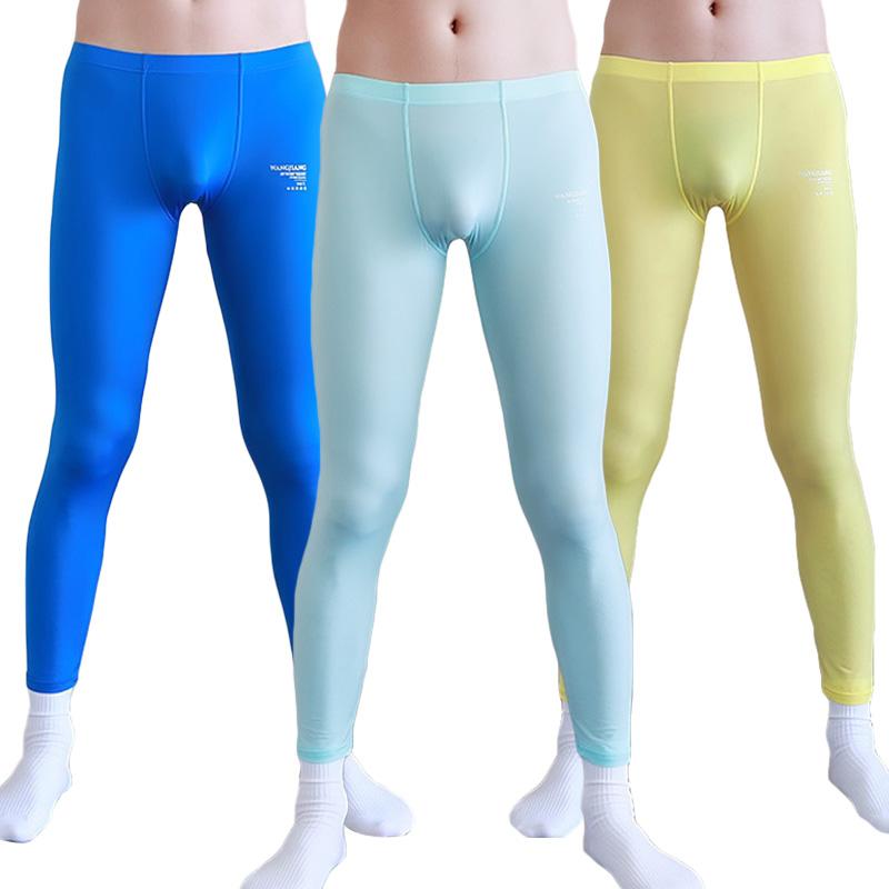 

Мужские штаны из ледяного шелка, ультратонкие мужские длинные домашние рубашки, нижнее белье, брюки, стеклярус, леггинсы, брюки, пижамы