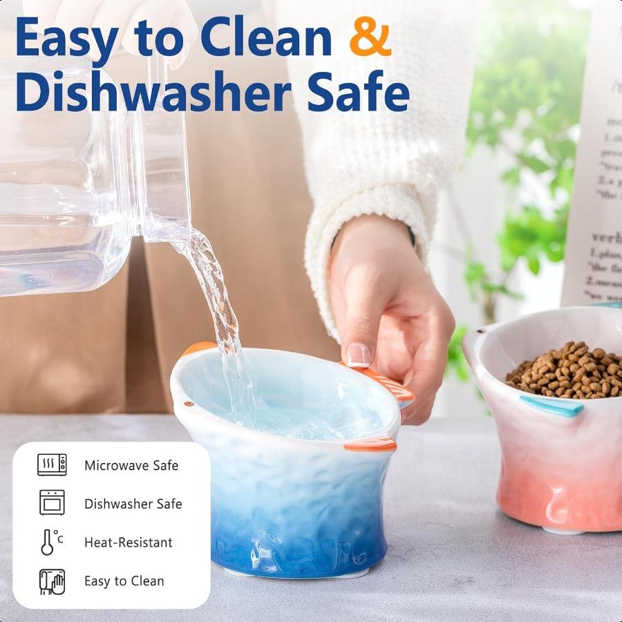 

2 шт. Приподнятая наклонная керамическая миска для кошачьего корма в форме рыбки, милая приподнятая наклонная неглубокая угловая кошачья миска, нескользящая миска-кормушка для муравьев United States