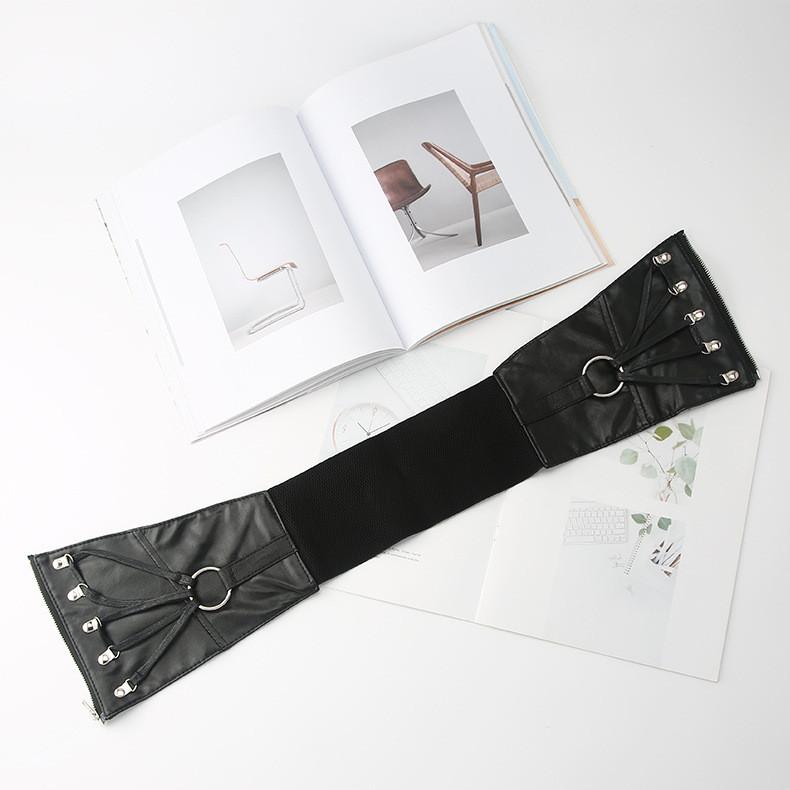 Solid Fashion Color Strap Decoration Women Casual Elastic Waistband Wide
