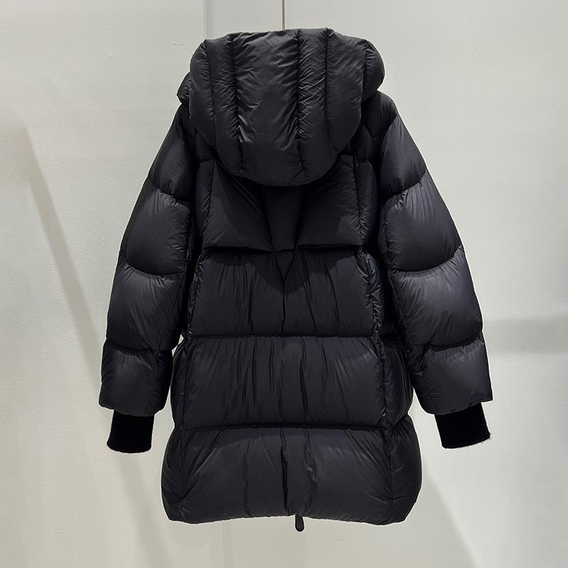 Winter New Thickened White Duck Down Light Luxury Warm Fashion Medium and Long Hooded Loose Down Jacket Women's Coat