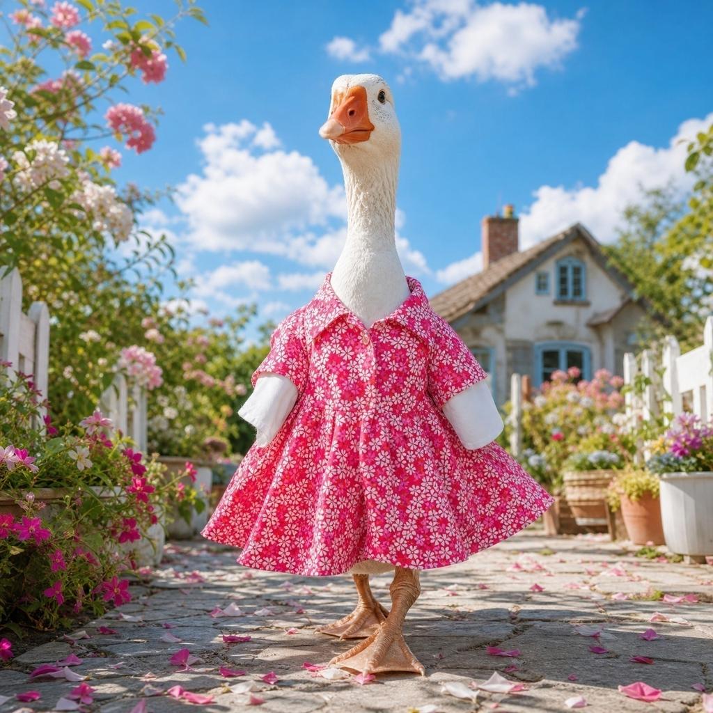 Porch Goose Outfit Holiday Costume Set with Dress and Bonnet Suitable for Indoor Outdoor Decorative Use