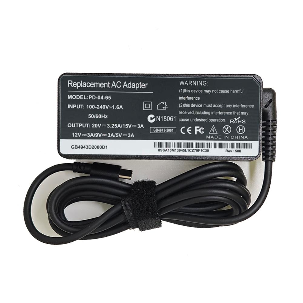 65W 20V 3.25A USB Type-C AC Laptop Power Adapter Charger For Thinkpad X1 Carbon Yoga X270 X280 T580 P51 P52s E480 E470