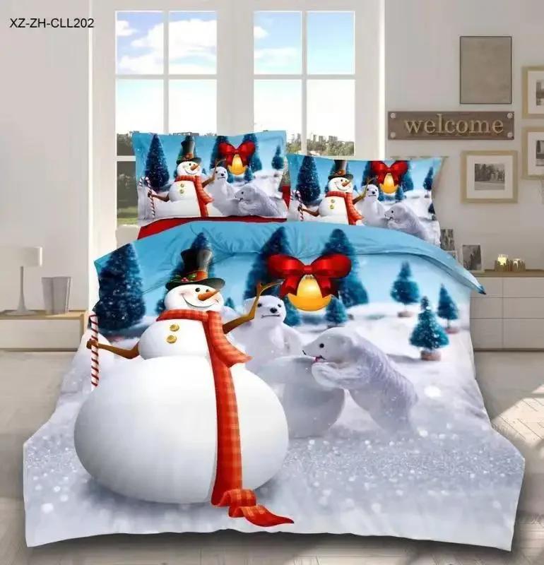 House de couete 3d Beding Set Adult People Single Litle Snowman Bedsets Soft Duvet Cover Winter Super Soft Carton Duvet Set Pilowcases