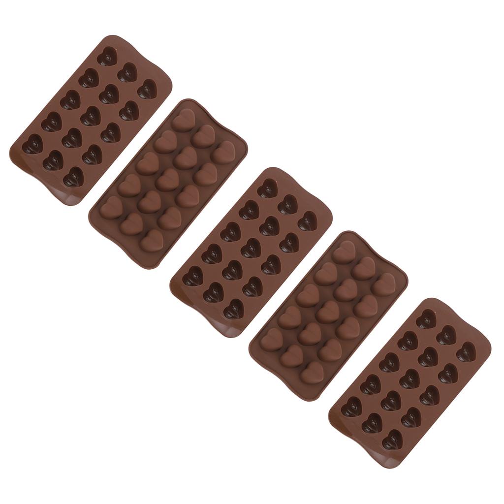 Heart Shape Baking Mold 15 Cavity Dishwasher Safe Stick Proof Silicone Molds for Candy Chocolate Ice Cubes 5pcs