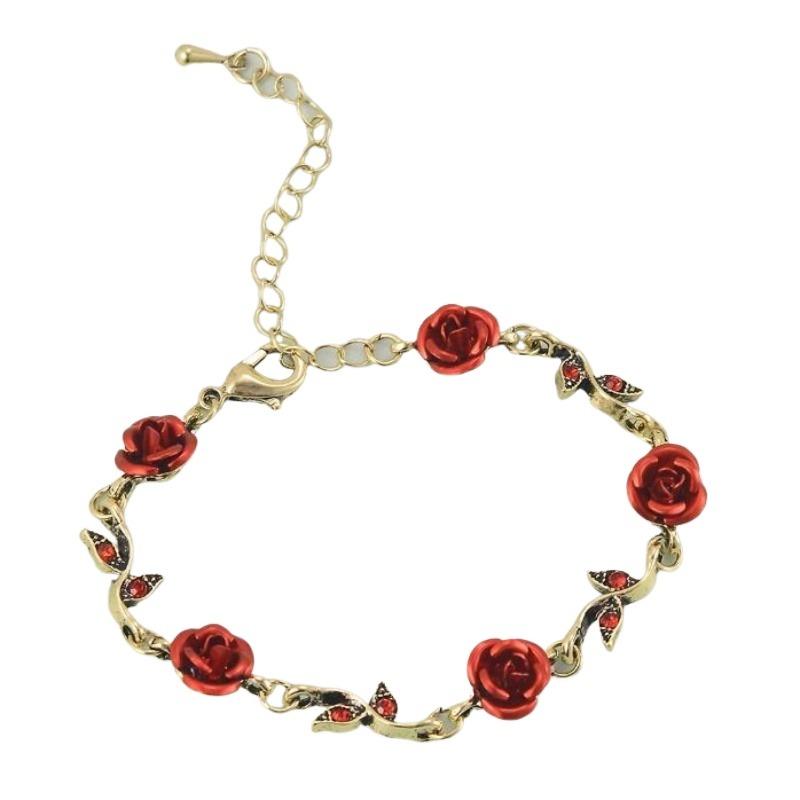 Fashion New Vintage French Zirconia Elegant Rose Bracelet for Women Personality Temperament Alloy Material Red Rose Bracelets