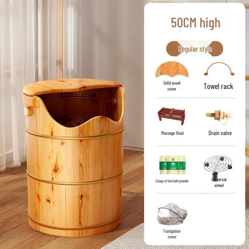 Wooden Deep Foot Bath Bucket with Steaming & Massage Features
