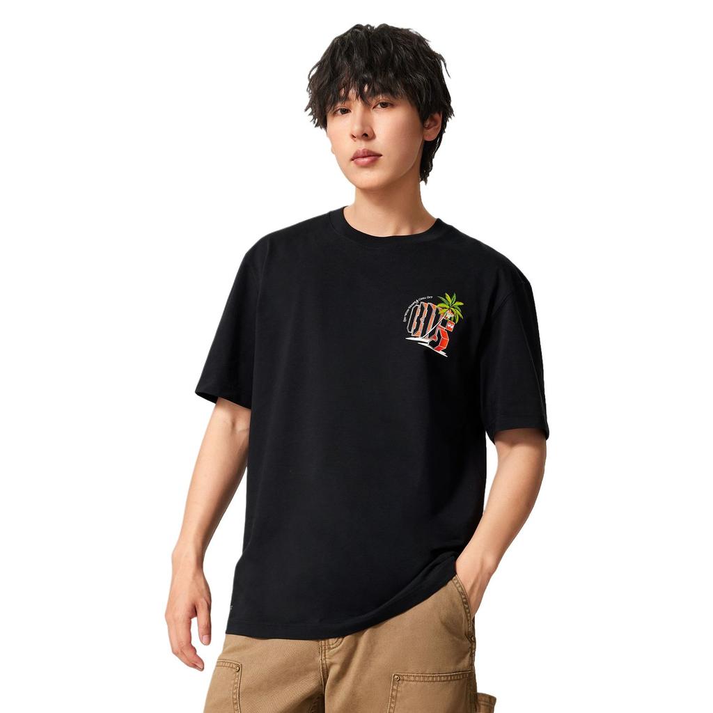 Li Ning Basketball Series Buchstaben-Print Muster Atmungsaktiv Vielseitig Lässig Kurzarm T-Shirt Herren T-Shirt Schwarz AHSV207-5