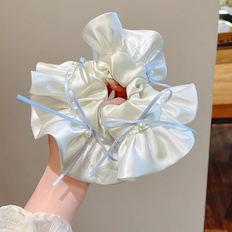 Lux Lace Pearl Bow Ballet-Style Scrunchie Hair Tie