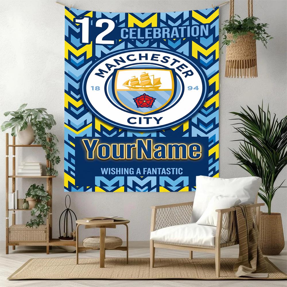 Manchester City Benutzerdefinierte Ihr Name Wanddekoration Wandteppich Kunst Für Haustier-Gedenken Geburtstag Hochzeitsparty Kulisse Familien Geschenk