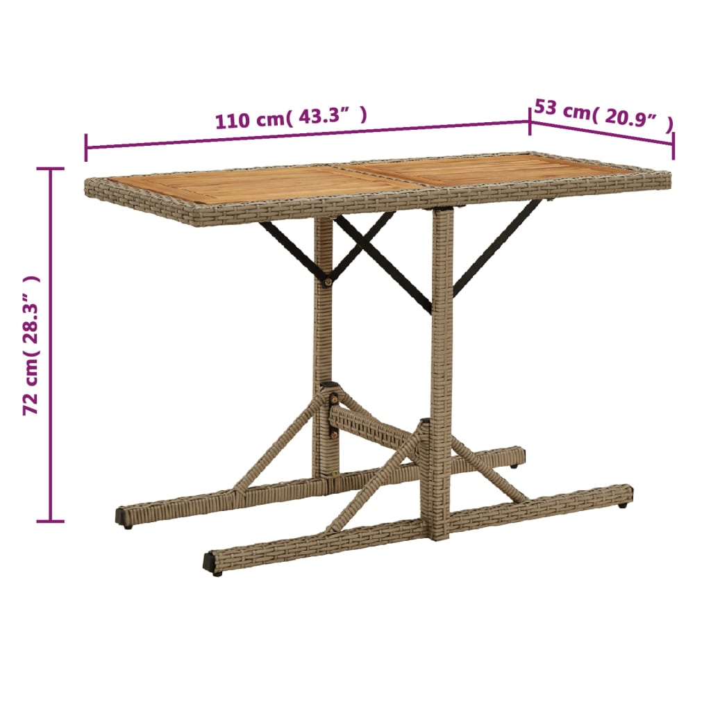 Garden Table Beige Solid Acacia Wood and Poly Rattan