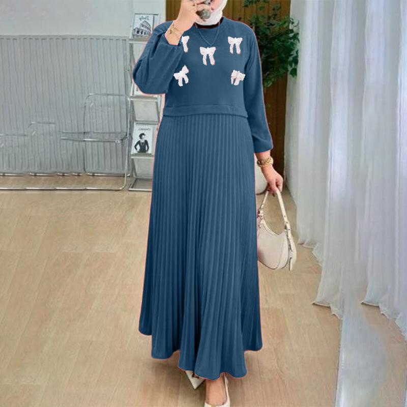 ZANZEA Women Casual Round Neck Loose Long Sleeve Muslim Dress